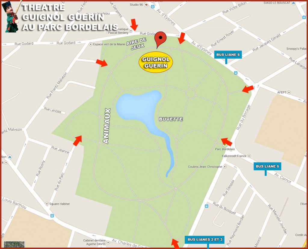 Plan de localisation du Guignol Guérin au parc bordelais